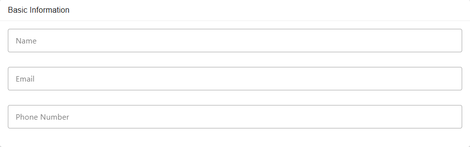 The Basic Information section of the Create User form, with empty Name, Email, and Phone Number fields